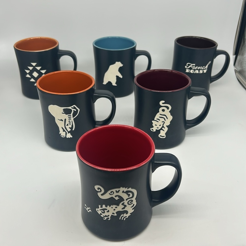 STARBUCKS Coffee Mug Mismatched Roast Etched Set 2011